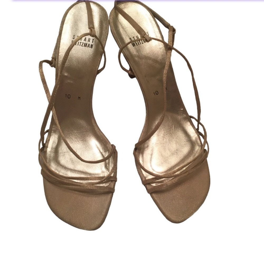 STUART WEITZMAN “Converge” ORO Gold Sparkle Lame Heels - Picture 3 of 14